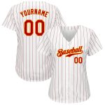 Personalized Red-Gold Authentic Baseball Jersey with White Red Pinstripe Design Personalized White Red Pinstripe Red-Gold