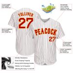 Custom Name Number Personalized Red Gold White Pinstripe Baseball Jersey - Authentic Team Design Personalized White Red Pinstripe