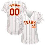 Custom Name Number Personalized Red Gold White Pinstripe Baseball Jersey - Authentic Team Design Personalized White Red Pinstripe
