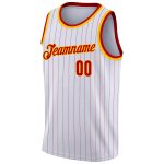 Custom Personalized Red-Gold Basketball Jersey with White and Red Pinstripes - Team Name and Number Personalized White Red