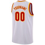 Custom Personalized Red-Gold Basketball Jersey with White and Red Pinstripes - Team Name and Number Personalized White Red