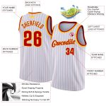 Custom Personalized Red-Gold Basketball Jersey with White and Red Pinstripes - Team Name and Number Personalized White Red