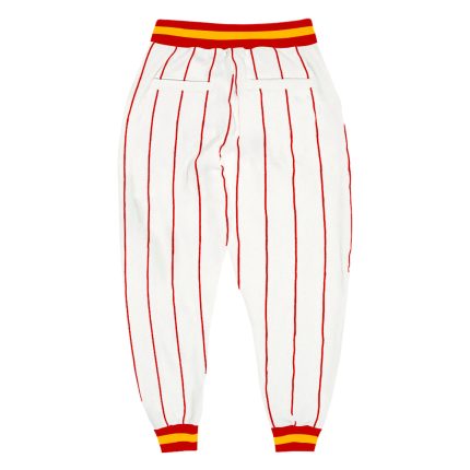 Custom Team Sports Pants with Personalized Name and Number, Red-Gold Pinstripe Design, White and Red Personalized White Red
