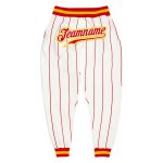 Custom Team Sports Pants with Personalized Name and Number, Red-Gold Pinstripe Design, White and Red Personalized White Red