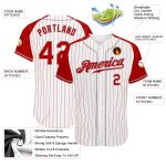 Custom Name Number Personalized Baseball Jersey Red Gray White Pinstripe Authentic Raglan Sleeves Personalized White Red