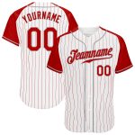 Custom Name Number Personalized Baseball Jersey Red Gray White Pinstripe Authentic Raglan Sleeves Personalized White Red