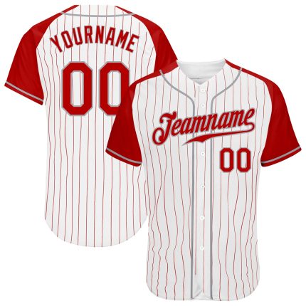 Custom Name Number Personalized Baseball Jersey Red Gray White Pinstripe Authentic Raglan Sleeves Personalized White Red