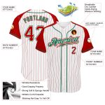 Custom Name and Number Personalized Baseball Jersey Red-Kelly Green Pinstripe Raglan Sleeves Authentic Personalized White