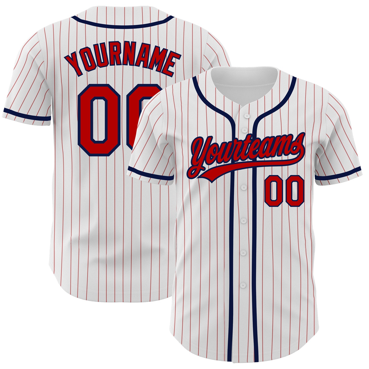 Custom Red Navy Pinstripe Baseball Jersey with Personalized Name and Number - Authentic Team Apparel Personalized White Red