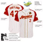 Custom Name Number Personalized Baseball Jersey Red White Gold Pinstripe Authentic Raglan Sleeves Personalized White Red