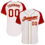 Custom Name Number Personalized Baseball Jersey Red White Gold Pinstripe Authentic Raglan Sleeves Personalized White Red