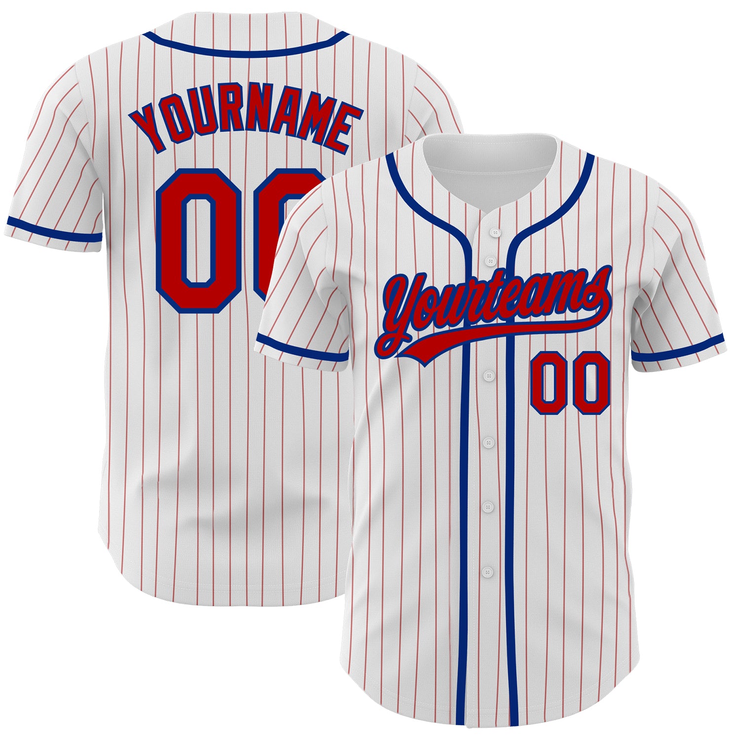 Custom Name and Number Personalized Red-Royal Pinstripe Baseball Jersey - Authentic Team Gear Personalized White Red Pinstripe