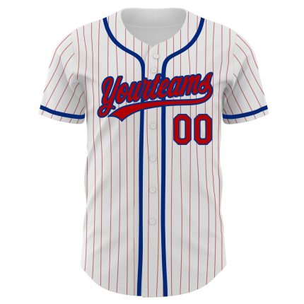 Custom Name and Number Personalized Red-Royal Pinstripe Baseball Jersey - Authentic Team Gear Personalized White Red Pinstripe