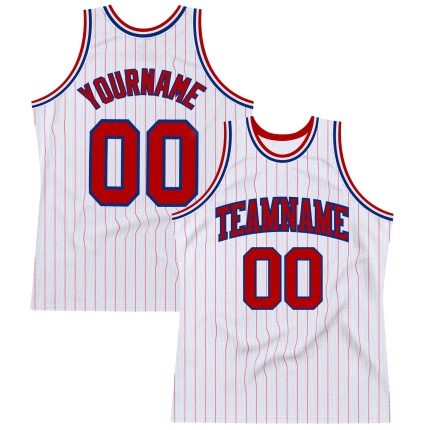 Custom Name Number Red-Royal White Red Pinstripe Basketball Jersey - Personalized Authentic Team Jersey Personalized White