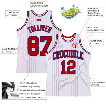 Custom Name Number Red-Royal White Red Pinstripe Basketball Jersey - Personalized Authentic Team Jersey Personalized White