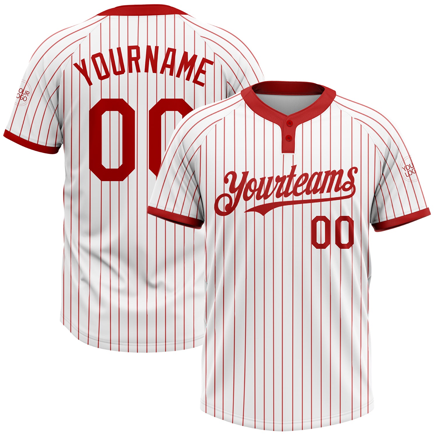 Custom Name Number Unisex Softball Jersey Red White Pinstripe Two-Button Personalized Design Personalized White Red Pinstripe