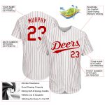 Personalized Red-White Authentic Baseball Jersey with White Red Pinstripe Design Personalized White Red Pinstripe Red-White