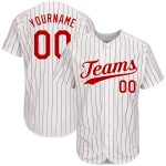 Personalized Red-White Authentic Baseball Jersey with White Red Pinstripe Design Personalized White Red Pinstripe Red-White