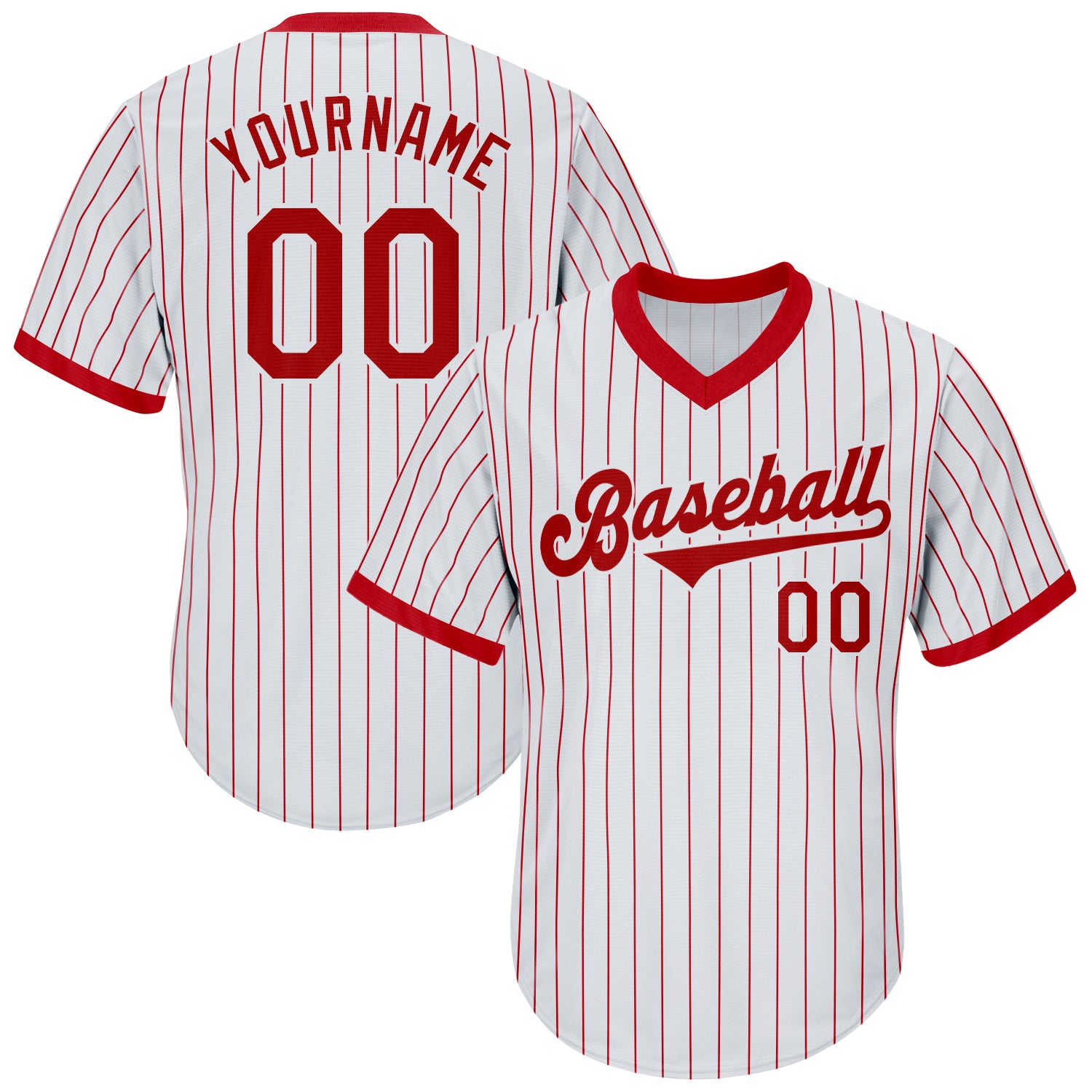 Custom Name Number Authentic Throwback Baseball Jersey Shirt Red White Pinstripe Rib-Knit Personalized Team Apparel Personalized