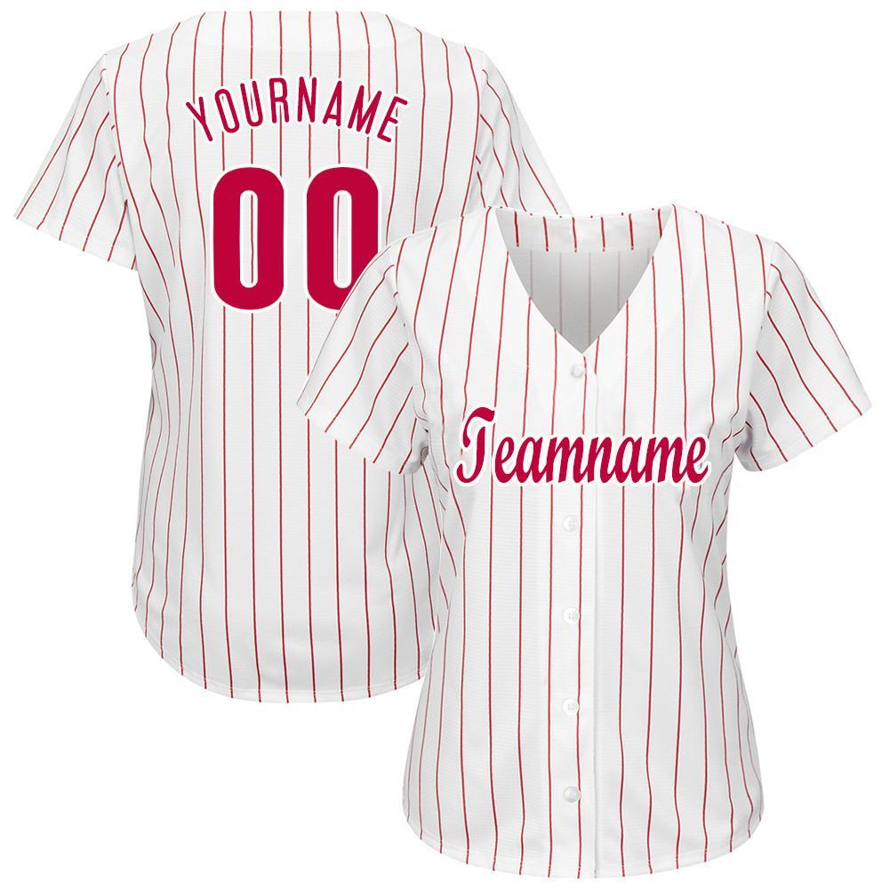 Custom Name and Number Baseball Jersey - Personalized Red-White Pinstripe Design, Team Spirit Apparel Personalized White