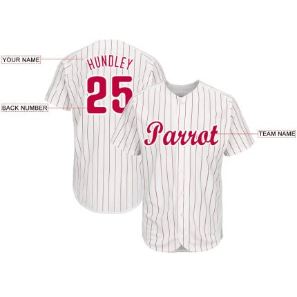 Custom Name and Number Baseball Jersey - Personalized Red-White Pinstripe Design, Team Spirit Apparel Personalized White