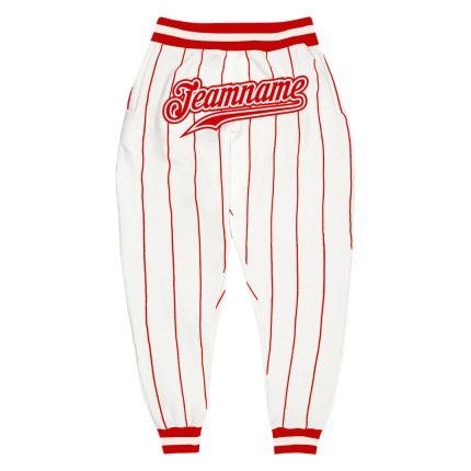 Custom Team Name Number Red White Pinstripe Sports Pants - Personalized Athletic Wear Personalized White Red Pinstripe Red-White