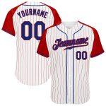 Custom Name and Number Personalized Royal Red Pinstripe Baseball Jersey with Raglan Sleeves Personalized White Red Pinstripe