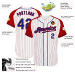 Custom Name and Number Personalized Royal Red Pinstripe Baseball Jersey with Raglan Sleeves Personalized White Red Pinstripe