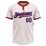 Custom Unisex Softball Jersey with Personalized Name & Number - White Red Pinstripe Royal Two-Button Design Personalized