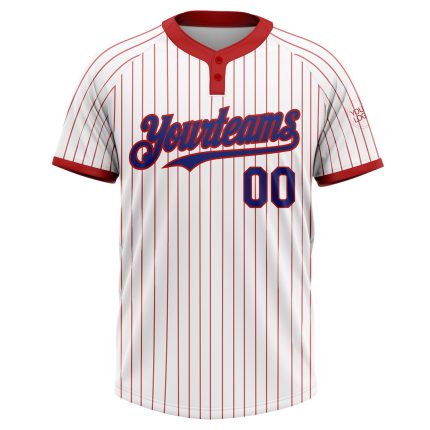 Custom Unisex Softball Jersey with Personalized Name & Number - White Red Pinstripe Royal Two-Button Design Personalized