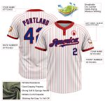 Custom Unisex Softball Jersey with Personalized Name & Number - White Red Pinstripe Royal Two-Button Design Personalized