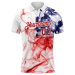 Custom 3D American Flag Golf Polo Shirt with Personalized Name and Number in White Red-Purple Personalized White Red-Purple