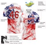 Custom 3D American Flag Golf Polo Shirt with Personalized Name and Number in White Red-Purple Personalized White Red-Purple