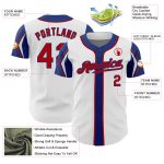 Custom Name and Number Authentic Baseball Jersey in Personalized White Red-Royal Colors - Choose Your Arm Shape Personalized