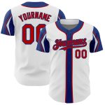 Custom Name and Number Authentic Baseball Jersey in Personalized White Red-Royal Colors - Choose Your Arm Shape Personalized