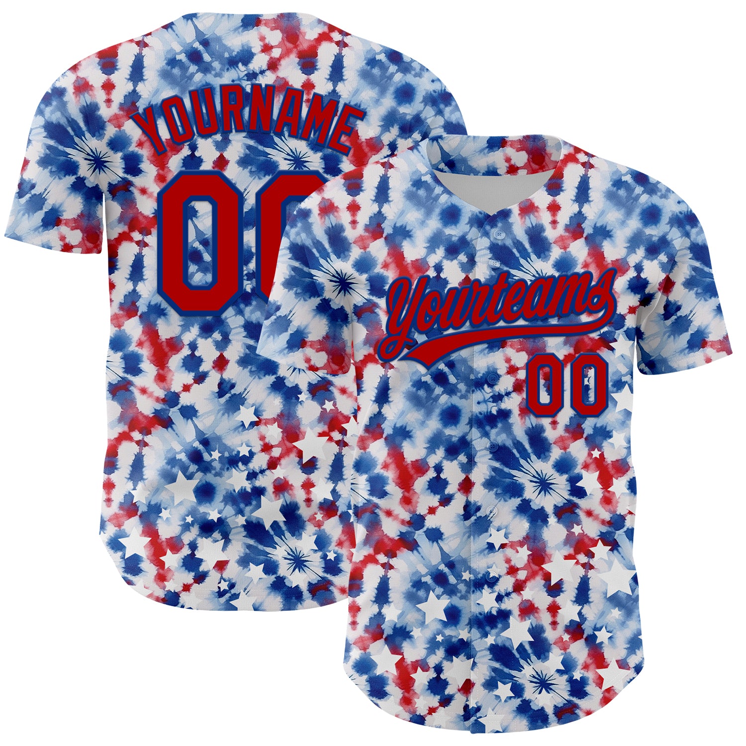 Personalized 3D American Flag Fireworks Baseball Jersey Custom Name Number - Red-Royal Team Jersey Personalized White Red-Royal