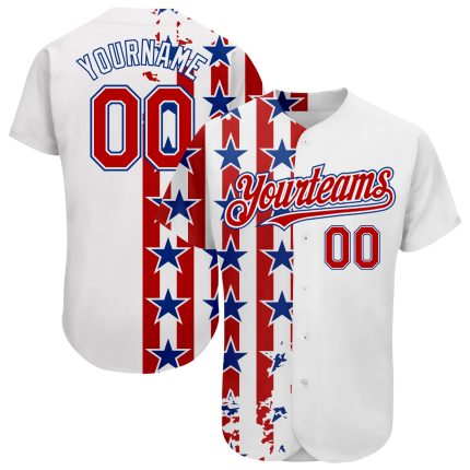 Personalized 3D American Flag Baseball Jersey - White Red-Royal Authentic Design Personalized White Red-Royal 3D American
