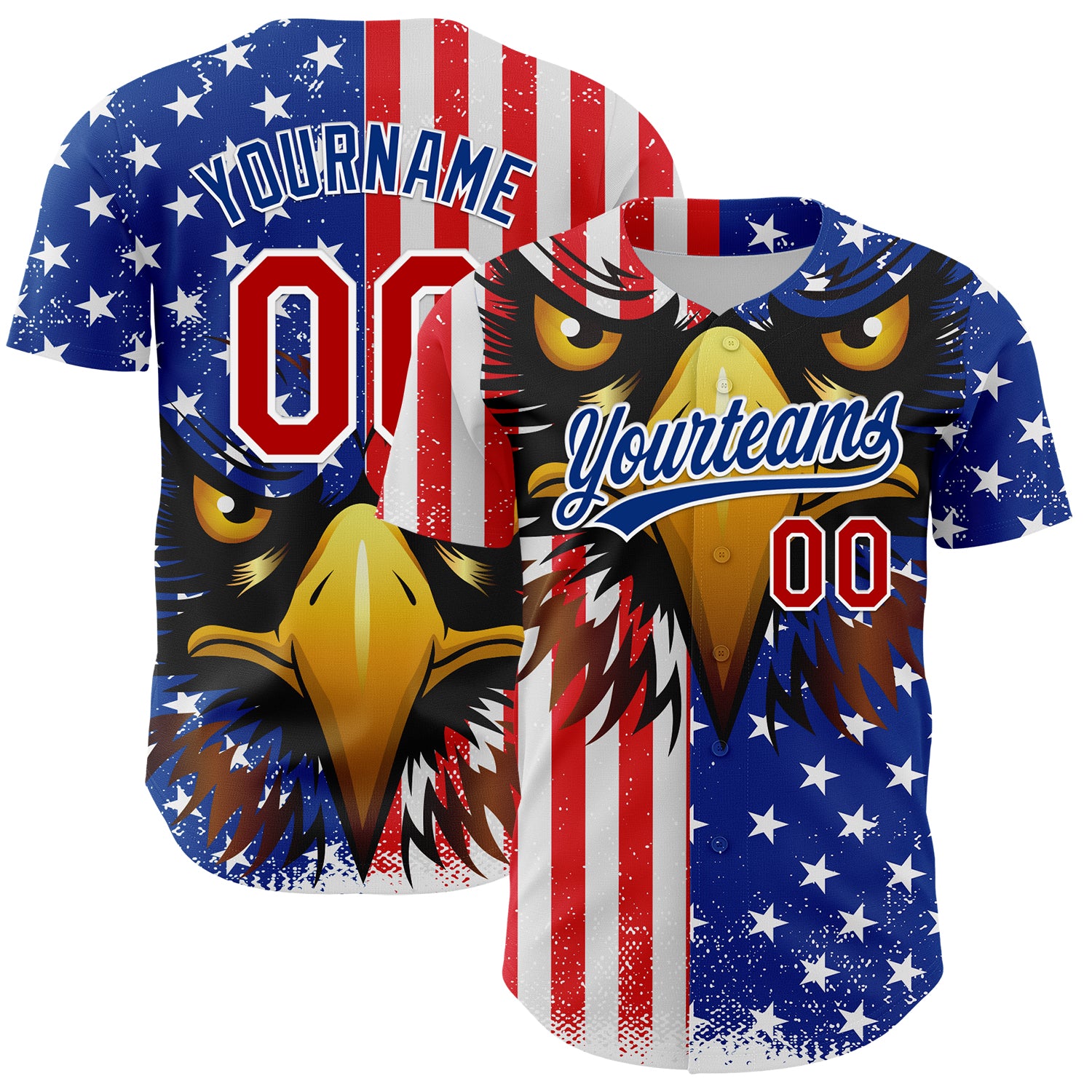 Personalized 3D American Flag Eagle Red-Royal Baseball Jersey - Authentic Design Personalized White Red-Royal 3D American