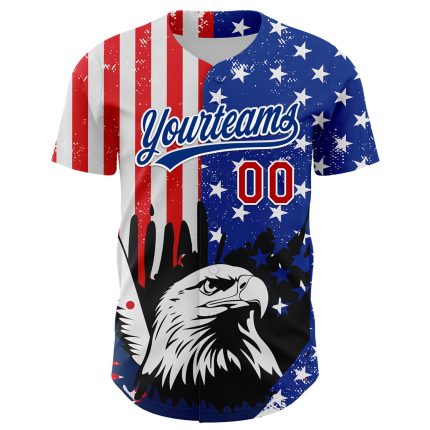 Custom 3D American Flag Eagle Baseball Jersey with Personalized Name and Number - White Red-Royal Team Gear Personalized