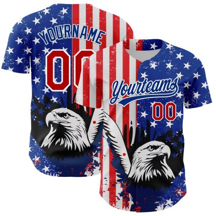 Custom 3D American Flag Eagle Baseball Jersey with Personalized Name and Number - White Red-Royal Team Gear Personalized