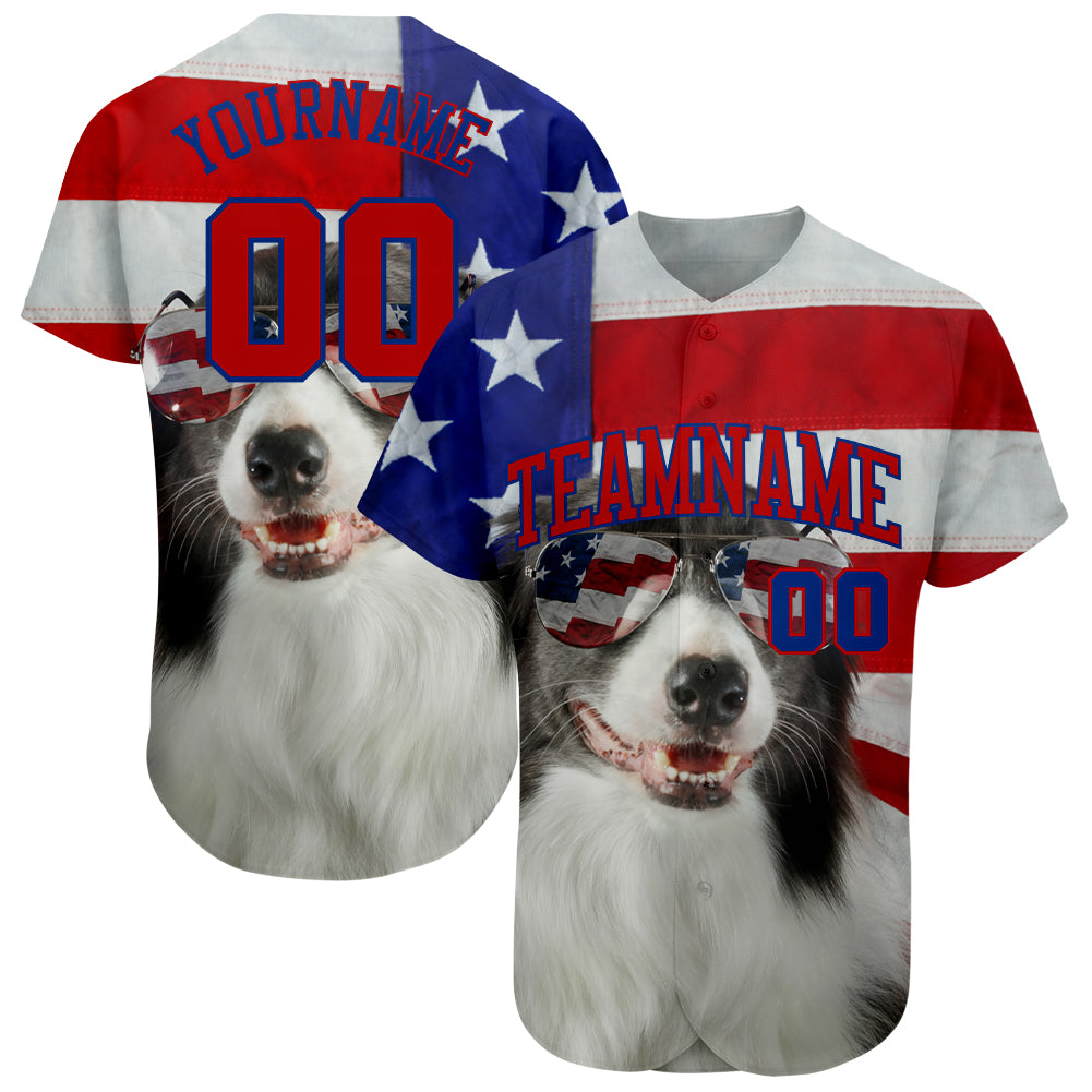 Custom Name and Number 3D American Flag Baseball Jersey, Personalized Red-Royal Fashion Team Apparel Personalized White Red-Royal