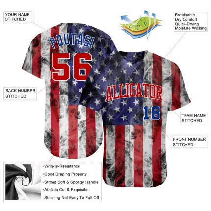 Custom Name and Number 3D American Flag Softball Jersey - Personalized White Red-Royal Fashion Team Apparel Personalized