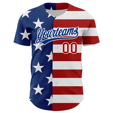 Personalized 3D American Flag Baseball Jersey - Patriotic Red-Royal Design, Authentic Style Personalized White Red-Royal