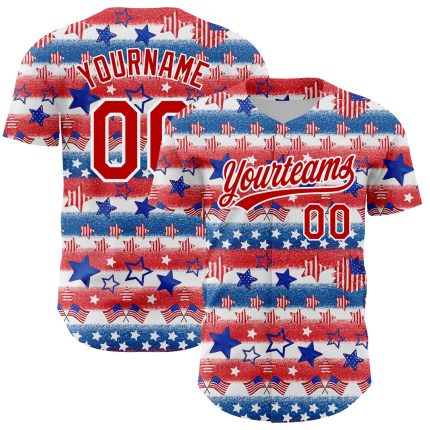 Custom American Flag Baseball Jersey - Personalized 3D Patriotic Jersey with Name & Number in White Red-Royal Personalized