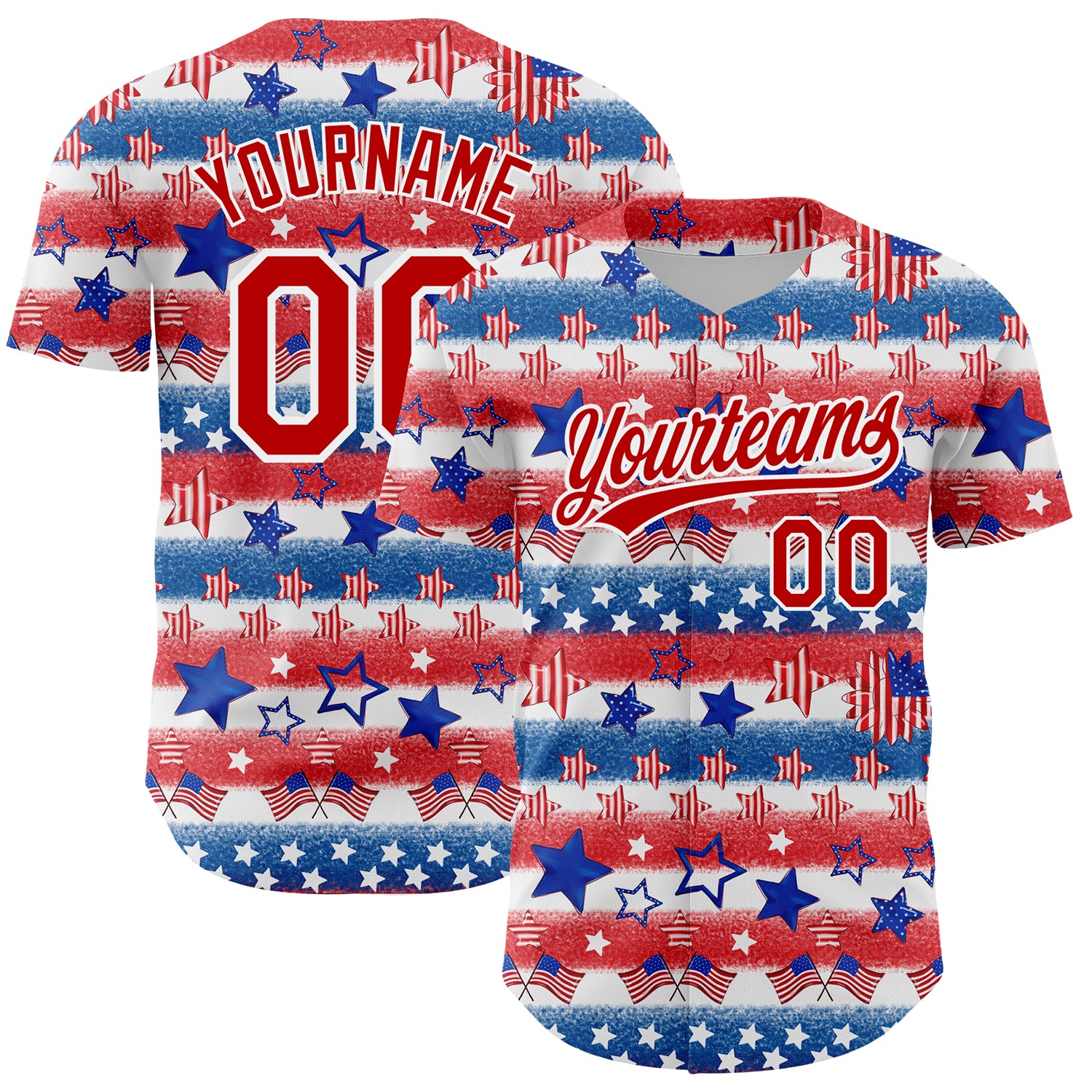 Custom American Flag Baseball Jersey - Personalized 3D Patriotic Jersey with Name & Number in White Red-Royal Personalized