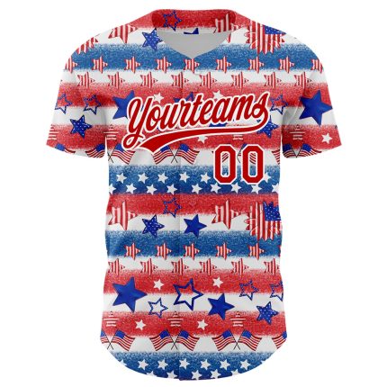 Custom American Flag Baseball Jersey - Personalized 3D Patriotic Jersey with Name & Number in White Red-Royal Personalized