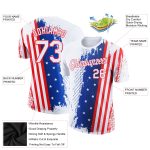 Personalized 3D American Flag Patriotic Performance T-Shirt in White Red-Royal Colors Personalized White Red-Royal 3D American