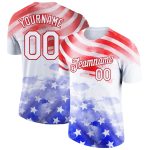 Custom American Flag Performance T-Shirt with Name and Number - Personalized Red Royal 3D Patriotic Tee Personalized White
