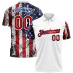 Personalized 3D American Flag Performance Golf Polo Shirt - White Red-Royal Personalized White Red-Royal 3D American Flag