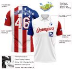 Custom Name and Number 3D American Flag Golf Polo Shirt - Personalized Red-White-Royal Team Apparel Personalized White Red-Royal